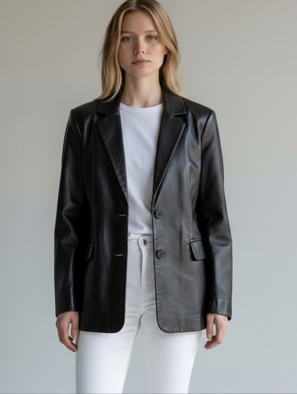 Holt Renfrew Collection Black Genuine Leather Blazer Women’s Size US 12